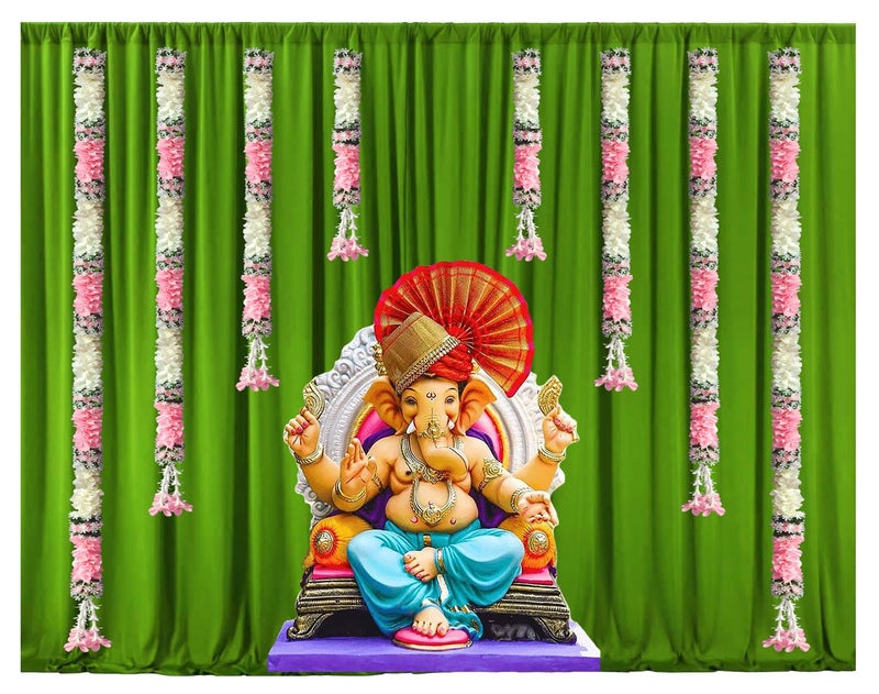 Tia Crafts Handmade Decorative Backdrops Garland for Home Curtain Decoration | for Ganpati, Diwali Decor, Navratri Durga Puja Decoration - Set of 8 (Light Pink) - Image 5