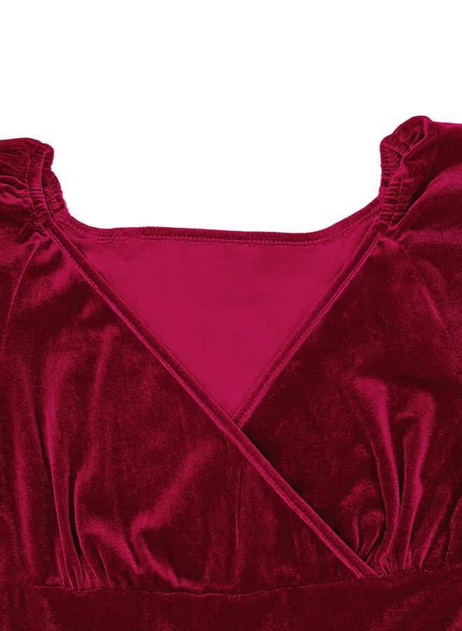 Take Two Women Red Velvet Look V-Neck Mini Dress - Image 5