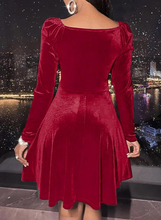 Take Two Women Red Velvet Look V-Neck Mini Dress - Image 2
