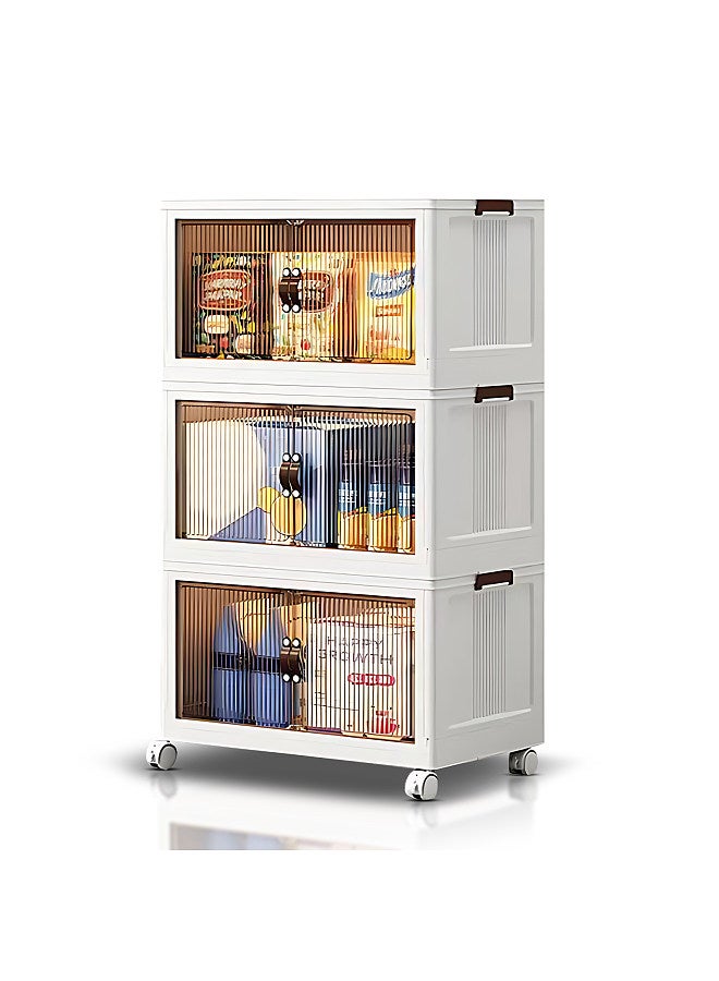 3 Pack Stackable Storage Bins with Lids and Wheels Open Front and Top Open Large Capacity Collapsible Organizer Bins Renter Friendly Install-Free Clear PP Storage Bins  - Image 1