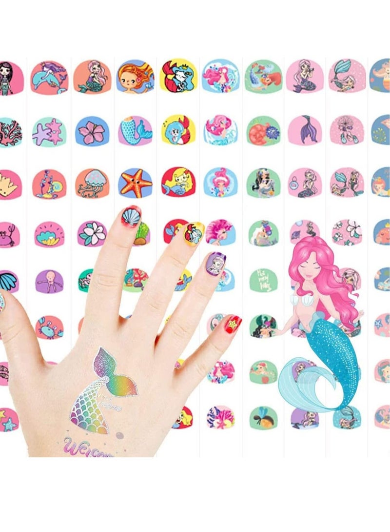 Captaintech Kids Nail Art Stickers Decals for Little Girls, 200 Children Mermaid Princess Wraps Tips for Fingernail Toenail Acrylic Decoration Birthday Party Favors - Image 1