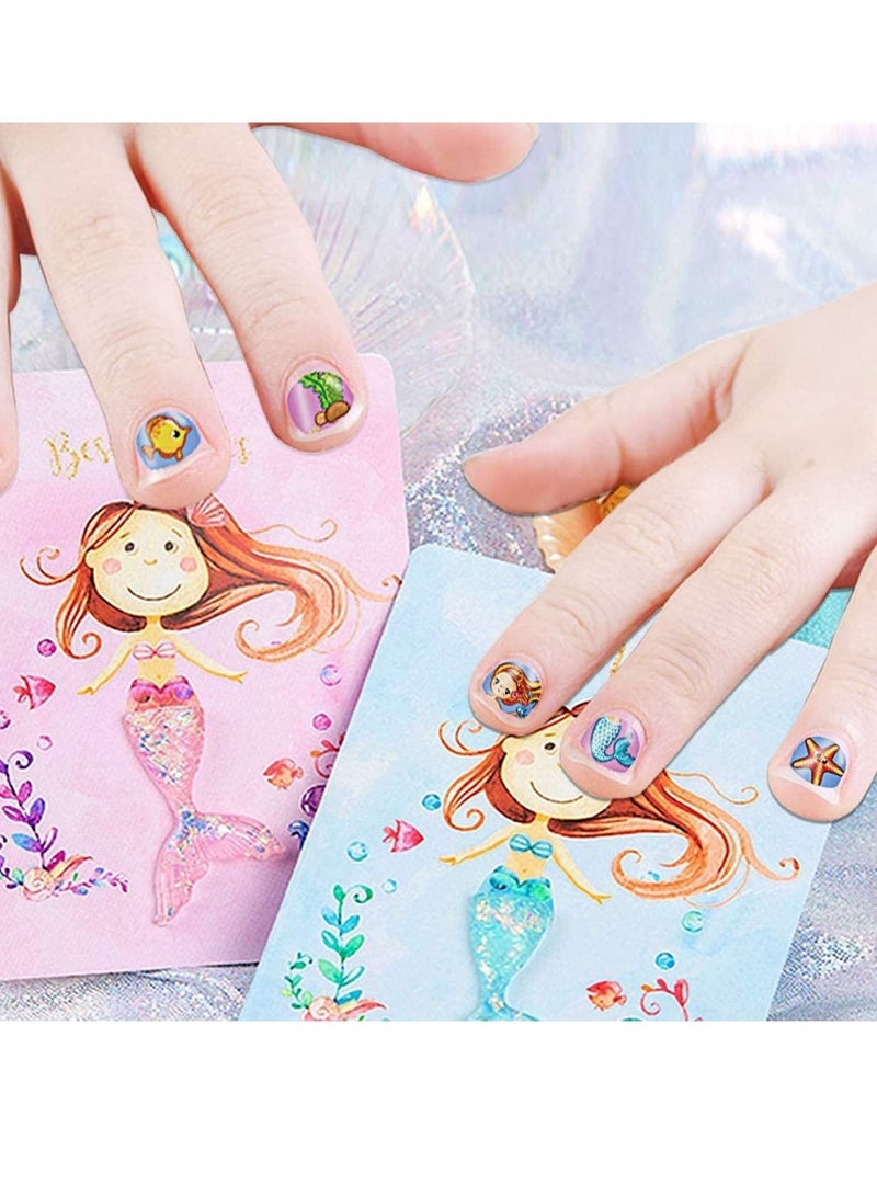 Captaintech Kids Nail Art Stickers Decals for Little Girls, 200 Children Mermaid Princess Wraps Tips for Fingernail Toenail Acrylic Decoration Birthday Party Favors - Image 2