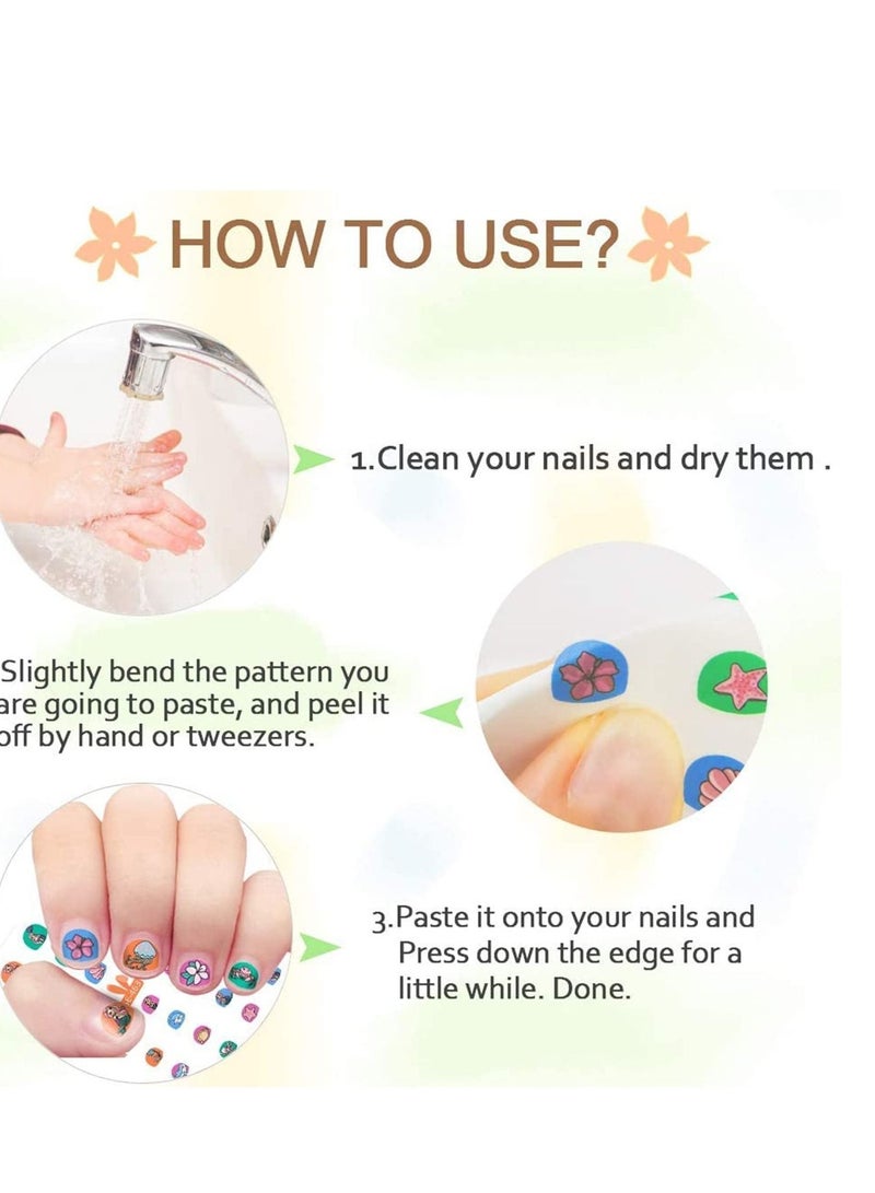 Captaintech Kids Nail Art Stickers Decals for Little Girls, 200 Children Mermaid Princess Wraps Tips for Fingernail Toenail Acrylic Decoration Birthday Party Favors - Image 5