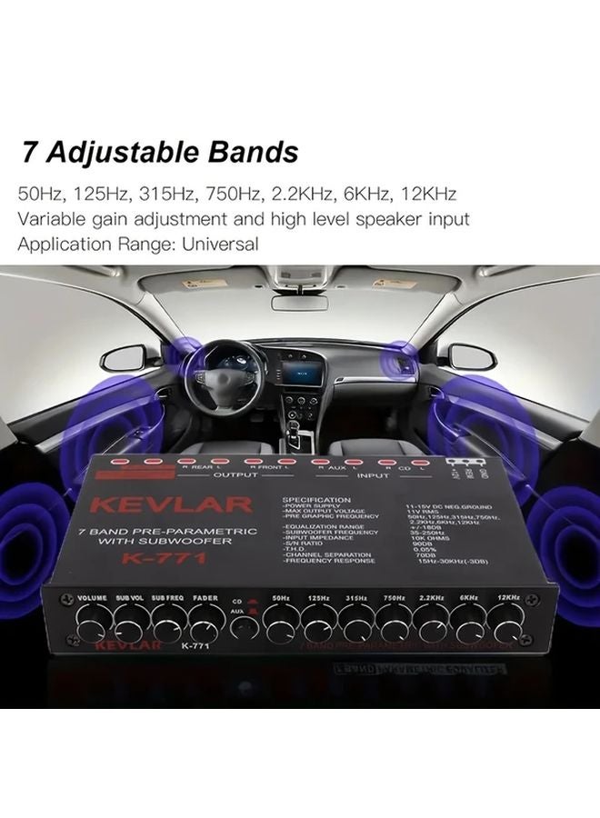 مُوازن رسومي صوتي للسيارات 7 نطاقات K771 مضخم صوتي للسيارات والعربات المنزلية والدراجات النارية - Image 5
