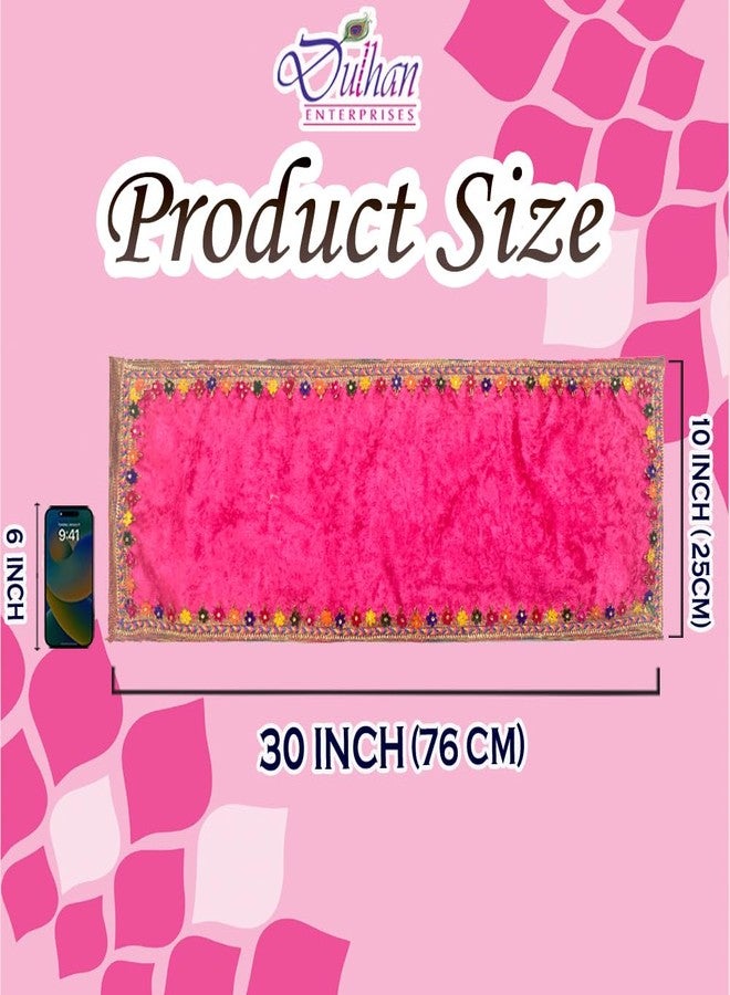 Dulhan Divine Pooja Cloth for Mandir |Pack of 2| Long Size Puja Aasan, 10x30 Inch, Pink Velvet Altar Cloth for Puja Table, Chowki, Puja Cloth for God Idol Sitting|Mandir Ka Kapda for Baithak Mat - Image 3