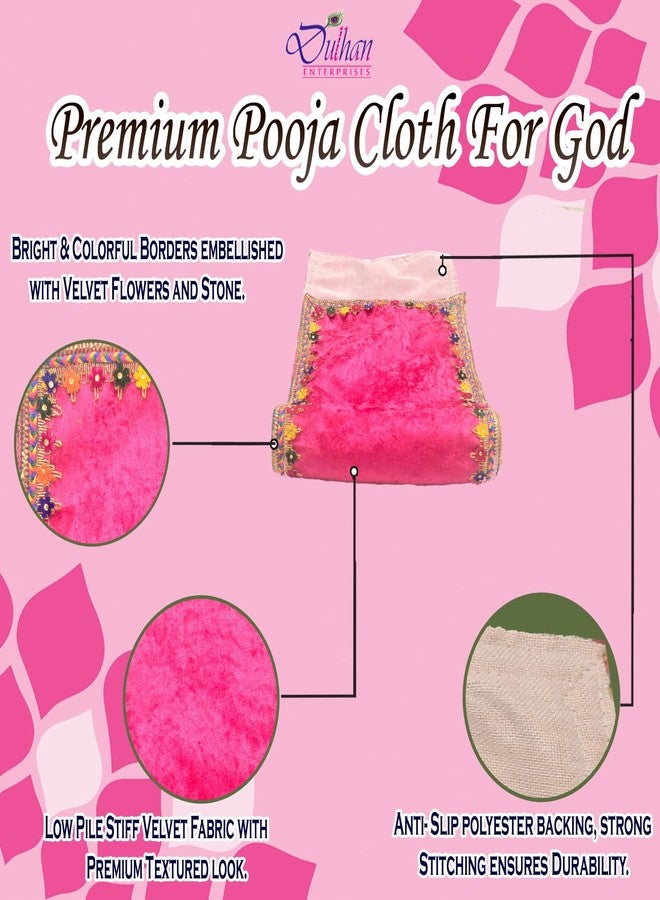 Dulhan Divine Pooja Cloth for Mandir |Pack of 2| Long Size Puja Aasan, 10x30 Inch, Pink Velvet Altar Cloth for Puja Table, Chowki, Puja Cloth for God Idol Sitting|Mandir Ka Kapda for Baithak Mat - Image 4