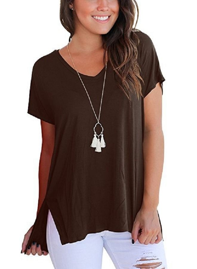Loquat Women's Front Short Back Long Side Seam Split T-Shirt