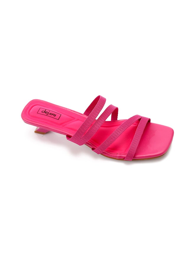 DejaVu Open Toecap Mid Heel Fuchsia Slippers - Image 5