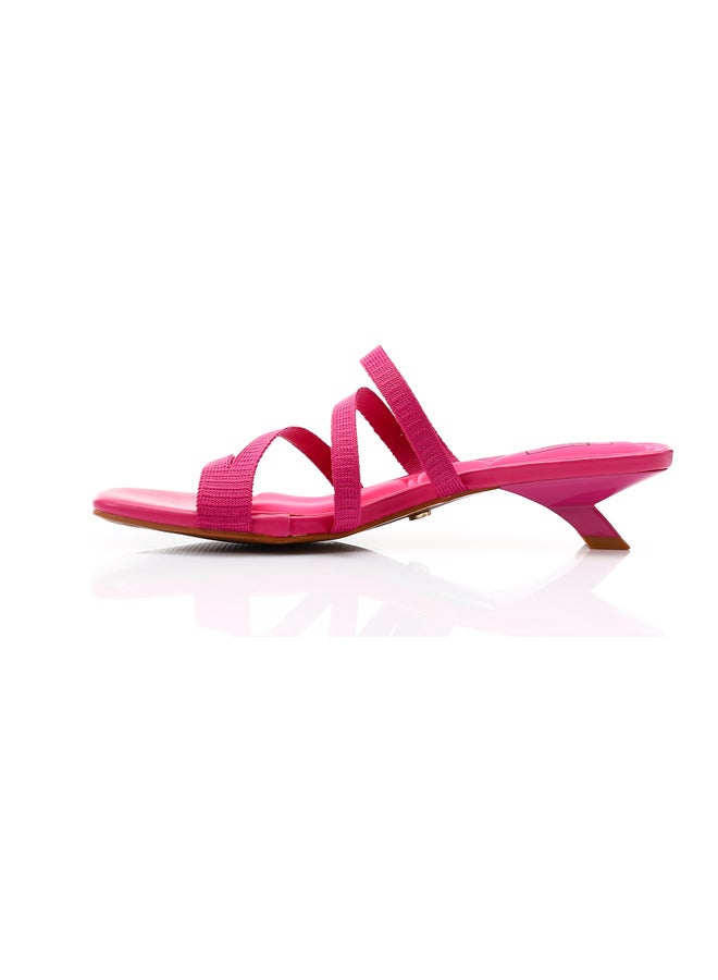 DejaVu Open Toecap Mid Heel Fuchsia Slippers - Image 3
