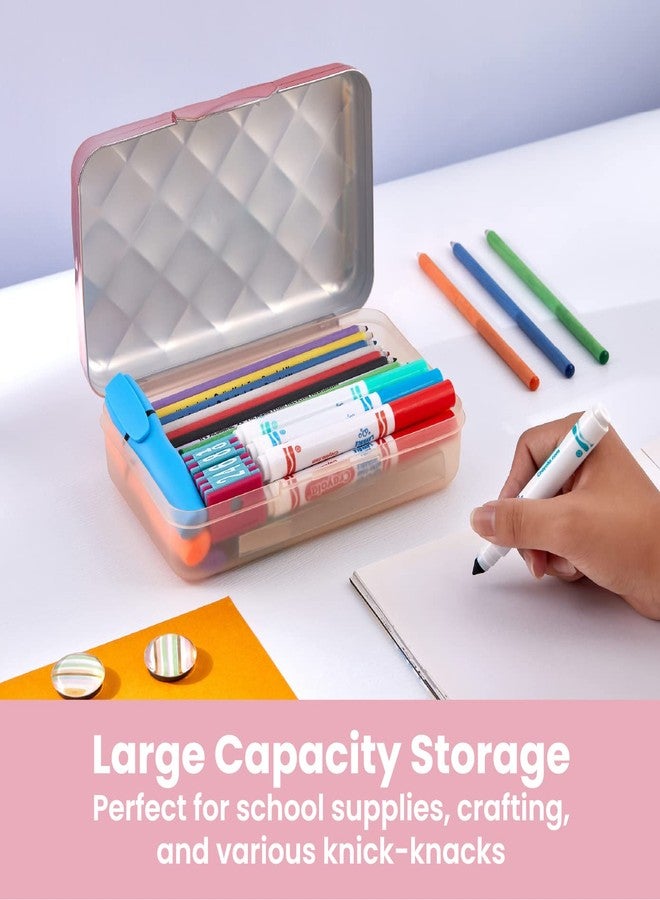 It's Academic Metallic Pencil Case Box, Hard Plastic, Stylish Quited-Pattern Lid, Rose Gold - Image 2