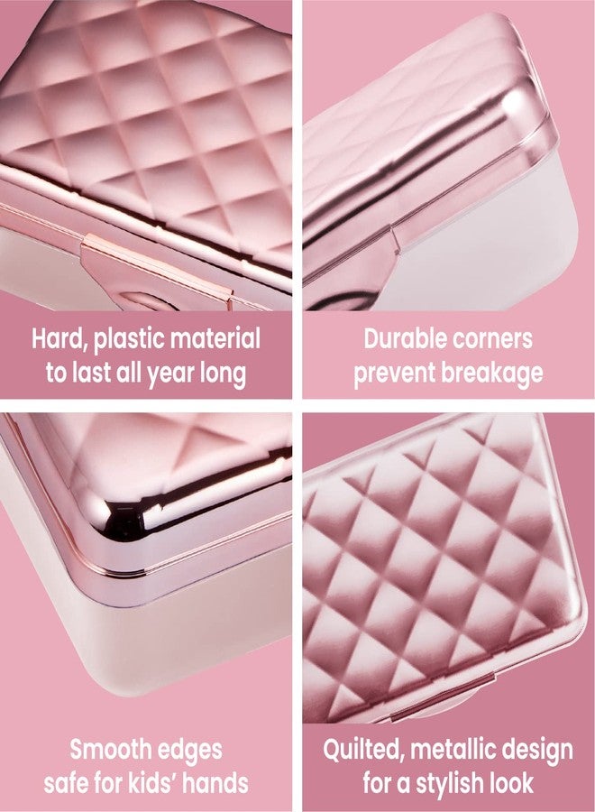 It's Academic Metallic Pencil Case Box, Hard Plastic, Stylish Quited-Pattern Lid, Rose Gold - Image 5