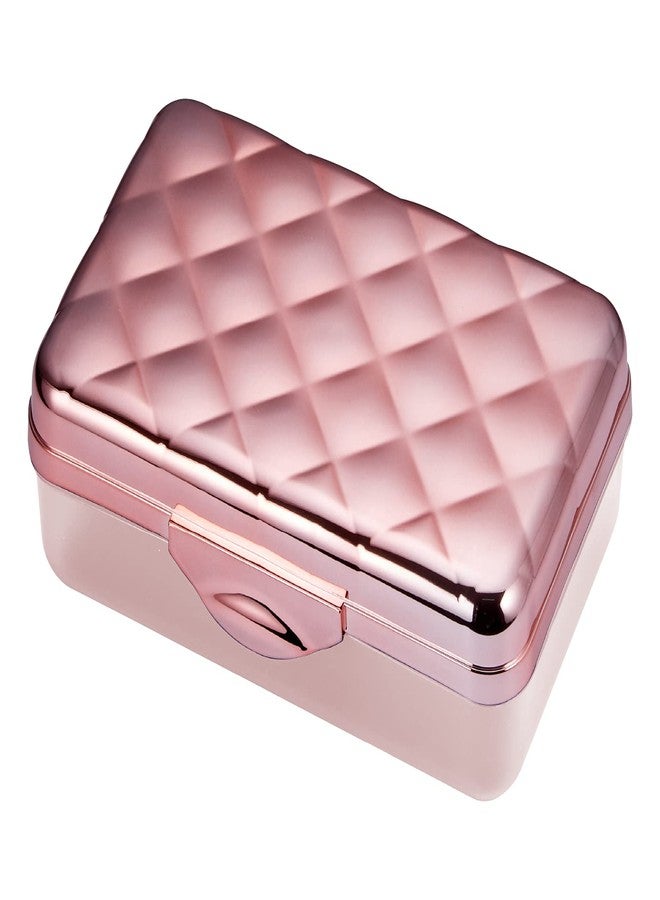 It's Academic Metallic Pencil Case Box, Hard Plastic, Stylish Quited-Pattern Lid, Rose Gold - Image 1