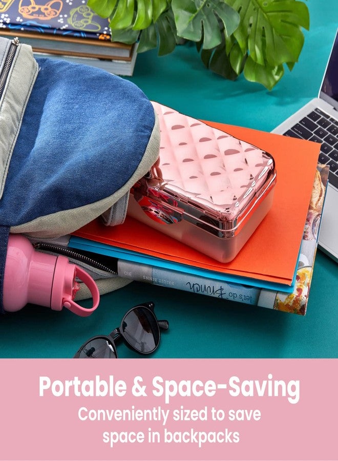It's Academic Metallic Pencil Case Box, Hard Plastic, Stylish Quited-Pattern Lid, Rose Gold - Image 4