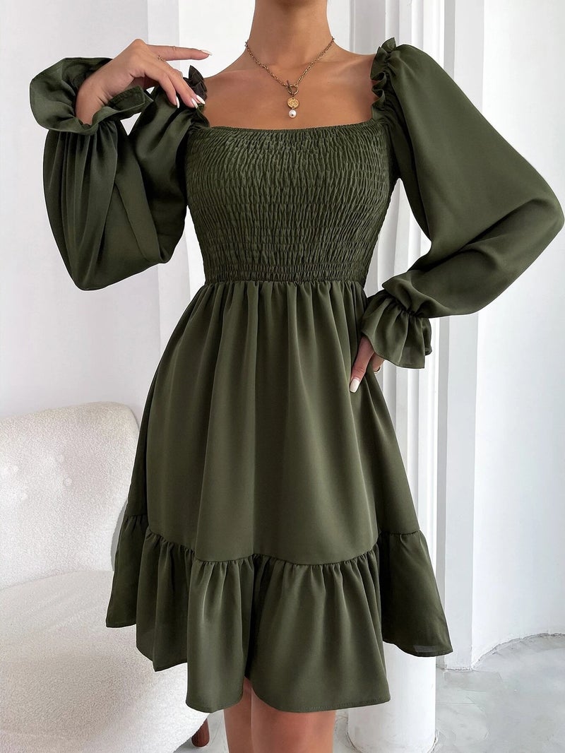 2025 Collar Parallel Crepe Sewing Garment Body Flounce Hem Dress - Image 1