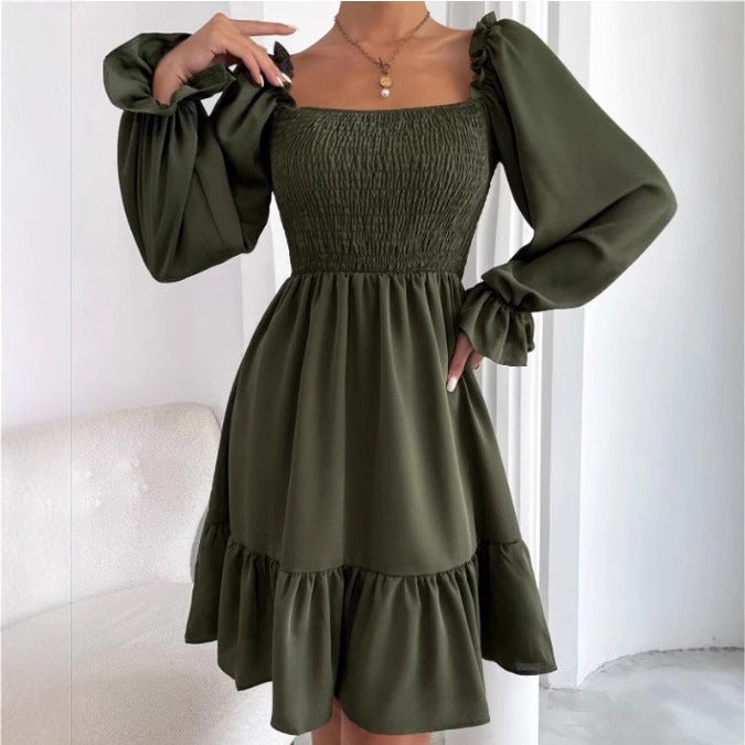 2025 Collar Parallel Crepe Sewing Garment Body Flounce Hem Dress - Image 2