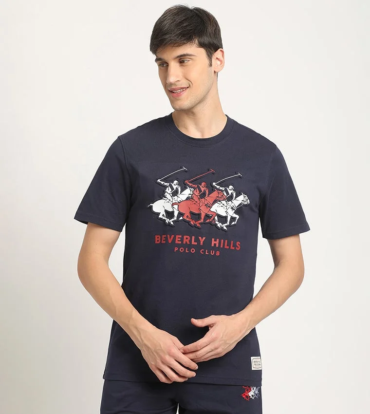 Beverly Hills Polo Club Blue Printed Regular Fit T-Shirt