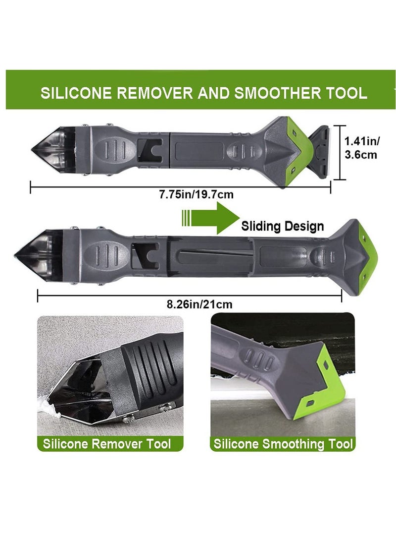 Excefore Silicone Caulking Tool, Caulk Grout Remover Scraper Tool (Stainless Steelhead) with 4 Pcs Glass Glue Angle Scraper, 5-in-1 Caulking Finishing Tool for Bathroom Window Sink Joint Frames Seal  - Image 5