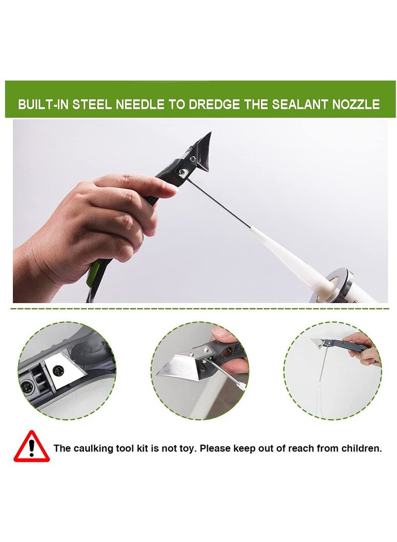 Excefore Silicone Caulking Tool, Caulk Grout Remover Scraper Tool (Stainless Steelhead) with 4 Pcs Glass Glue Angle Scraper, 5-in-1 Caulking Finishing Tool for Bathroom Window Sink Joint Frames Seal  - Image 3