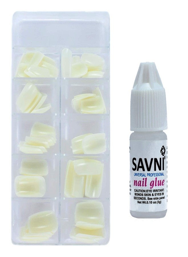 Savni White Acrylic Artificial Nails For Nail Art Combo Of 100 Pieces & 1 Piece Of 3g Nail Glue) - Image 2