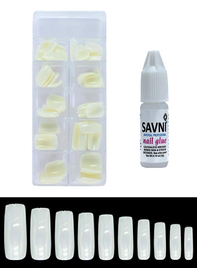Savni White Acrylic Artificial Nails For Nail Art Combo Of 100 Pieces & 1 Piece Of 3g Nail Glue) - Image 1