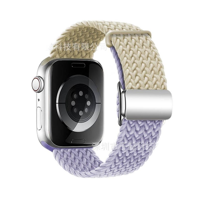 سوار ساعة ذكية سوار نايلون حلقي متوافق باللون Starlight قابل للتعديل مع Apple Watch 38/40/41/42/44/45/49mm بملاءمة قابلة للتعديل وحزام بديل - Image 4