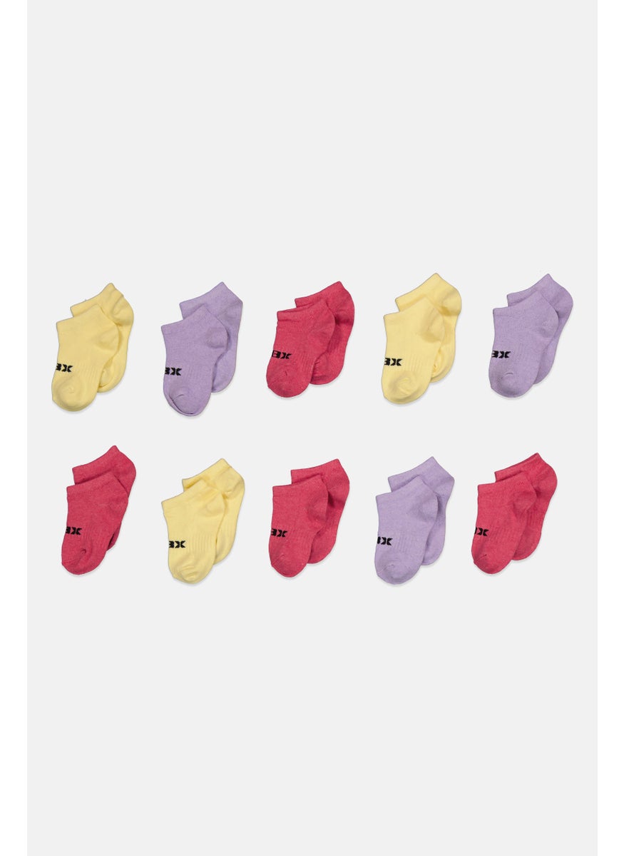 RBX Kids Girl 10 Pairs Brand Logo Socks, Yellow  - Image 1
