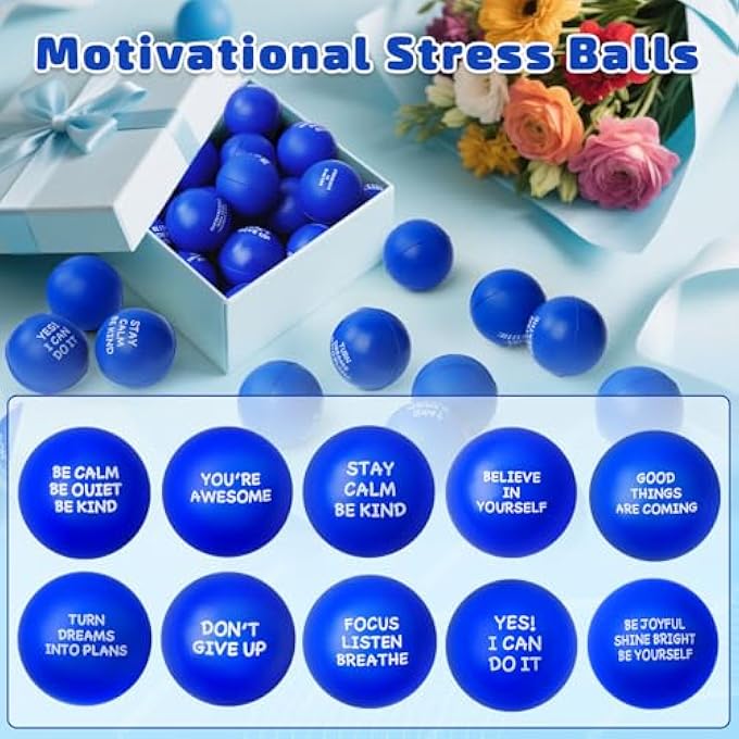 SHQDD 54PCS Motivational Stress Balls for Adults and Kids - Stress Balls Bulk Soft Sponge Squeeze Toys with Inspirational Quotes | Office Classroom Stress Relief Gifts | Anxiety Relief Fidget Toys - Image 4