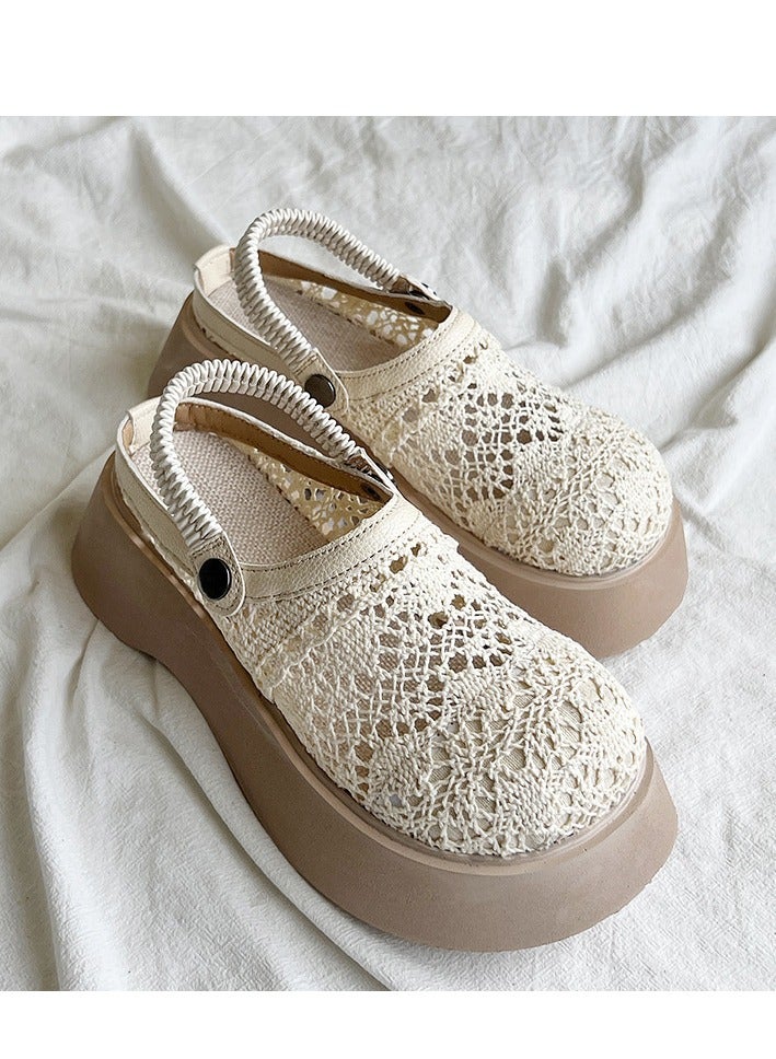 general Thick-soled half-toe sandals for women 2025 summer new hot-selling hollow mesh with skirt commuting sandals  - Image 1
