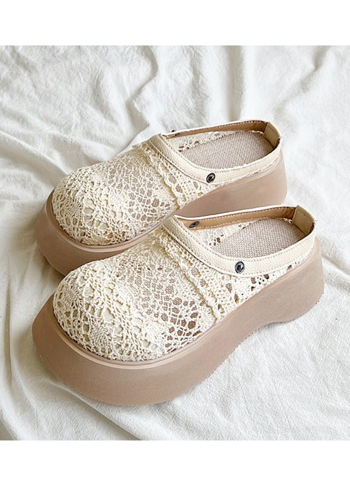 general Thick-soled half-toe sandals for women 2025 summer new hot-selling hollow mesh with skirt commuting sandals  - Image 3