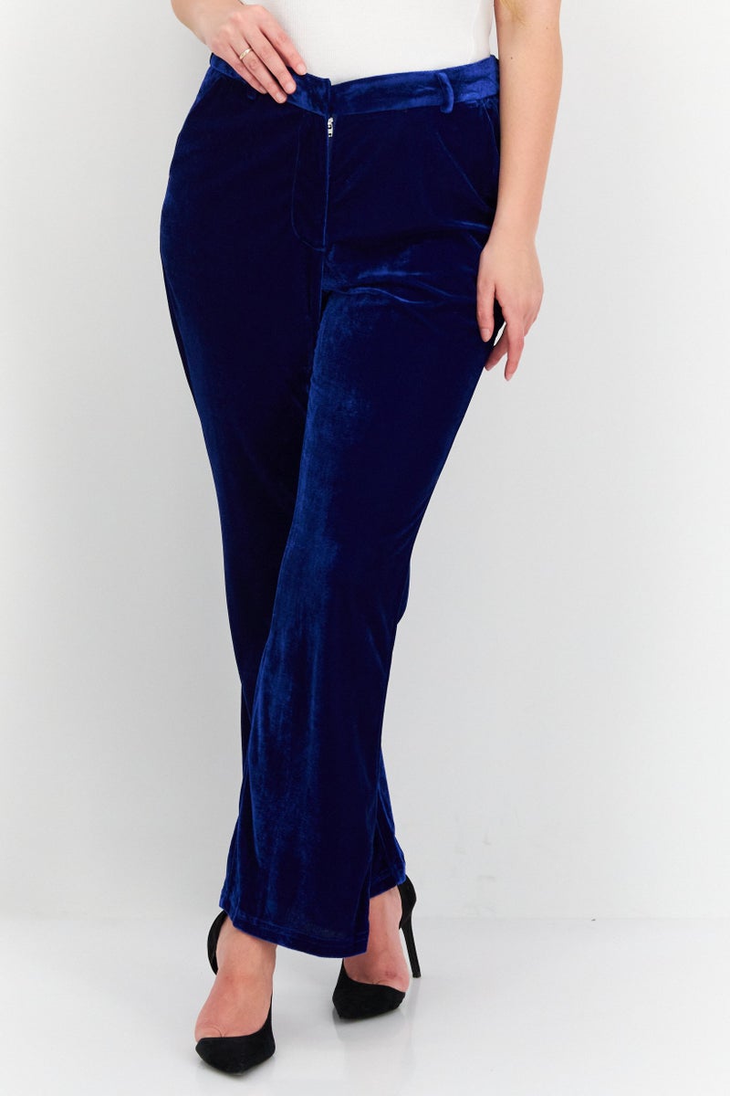 BCBGeneration Women Regular Fit Wide Leg Velvet Pants, Blue - Image 1