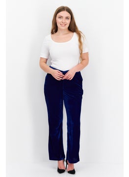 BCBGeneration Women Regular Fit Wide Leg Velvet Pants, Blue  - Image 3