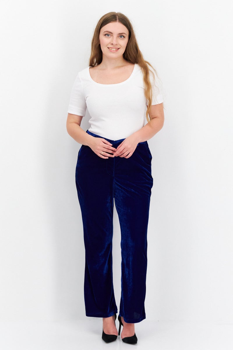 BCBGeneration Women Regular Fit Wide Leg Velvet Pants, Blue - Image 3