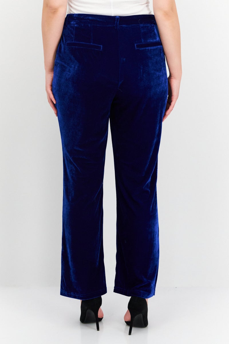 BCBGeneration Women Regular Fit Wide Leg Velvet Pants, Blue - Image 2