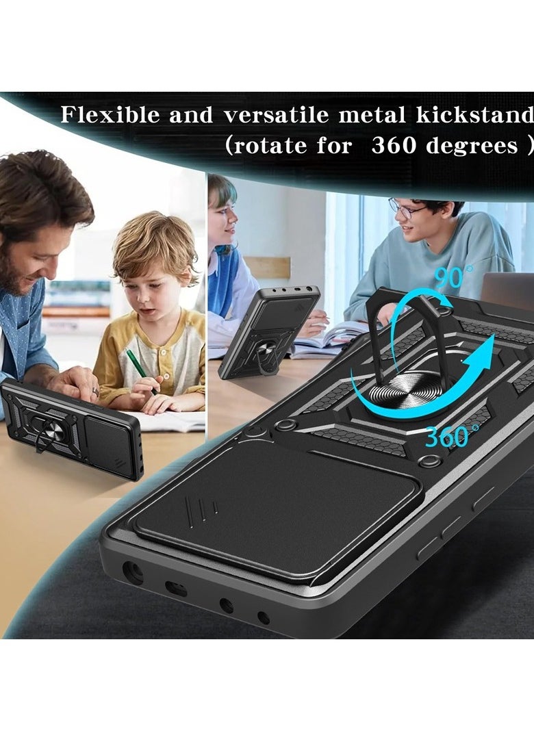 for OPPO A5 Pro 5G Case Cover, Slide Camera Lens Cover, Magnetic Ring Holder Kickstand Protective Phone Case for OPPO A5 Pro 5G, Black