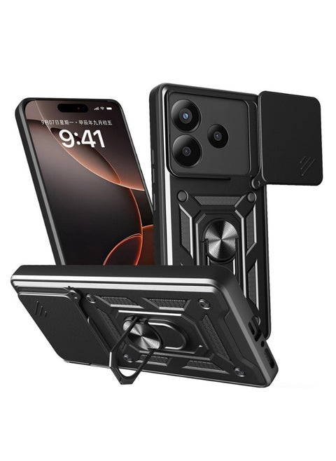for OPPO A5 Pro 5G Case Cover, Slide Camera Lens Cover, Magnetic Ring Holder Kickstand Protective Phone Case for OPPO A5 Pro 5G, Black