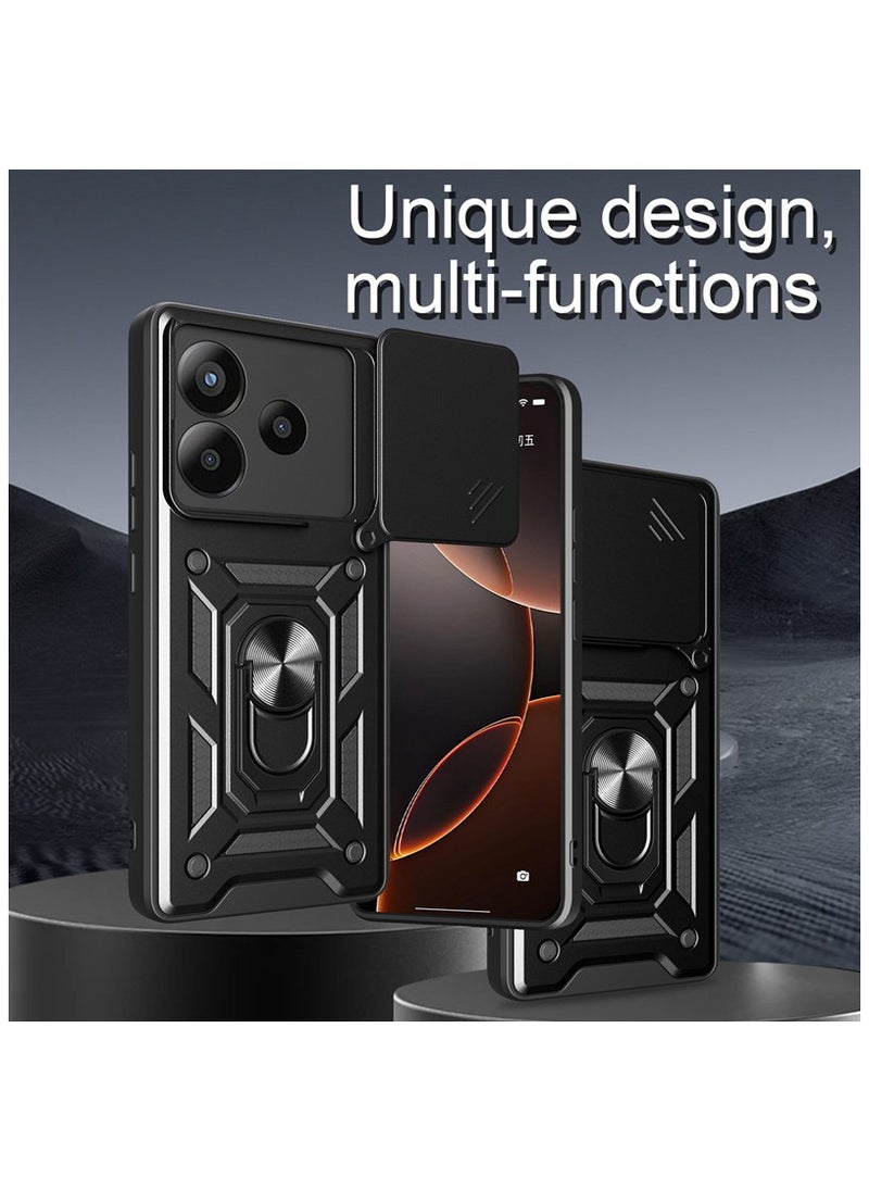for OPPO A5 Pro 5G Case Cover, Slide Camera Lens Cover, Magnetic Ring Holder Kickstand Protective Phone Case for OPPO A5 Pro 5G, Black