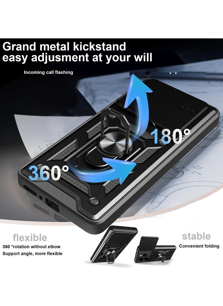 for OPPO A5 Pro 5G Case Cover, Slide Camera Lens Cover, Magnetic Ring Holder Kickstand Protective Phone Case for OPPO A5 Pro 5G, Black