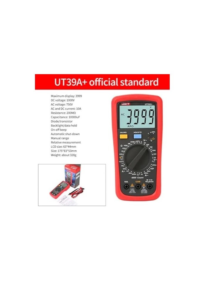 UNI-T UNI-T-UT39A+ Modern Digital multimeter (Capacitance 10mF)-1000VDC & 750 VAC (10A MAX)  - Image 3