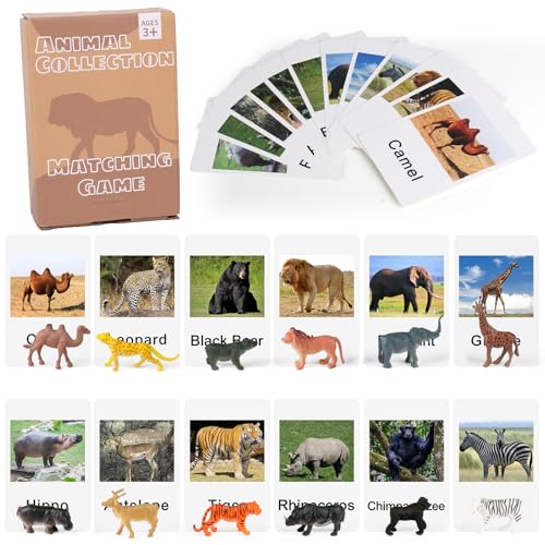 MEROCO Montessori Zoo Safari Animal Match Miniature Figurines with 2 Part Matching Cards Montessori Language Materials Preschool Learning Toy NEWTT004 - Image 1