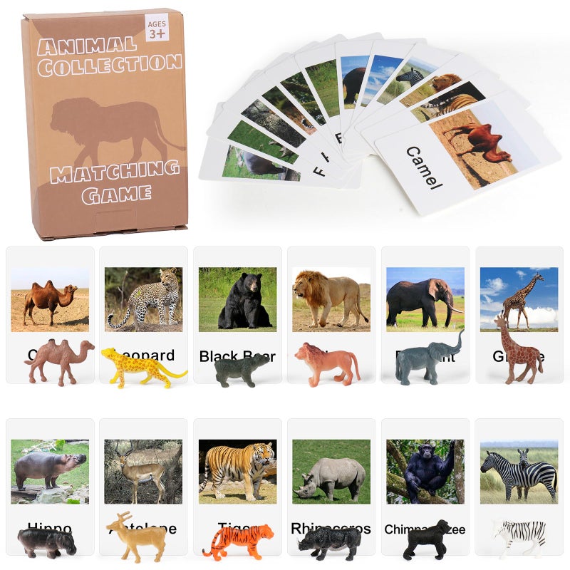 MEROCO Montessori Zoo Safari Animal Match Miniature Figurines with 2 Part Matching Cards Montessori Language Materials Preschool Learning Toy NEWTT004 - Image 2