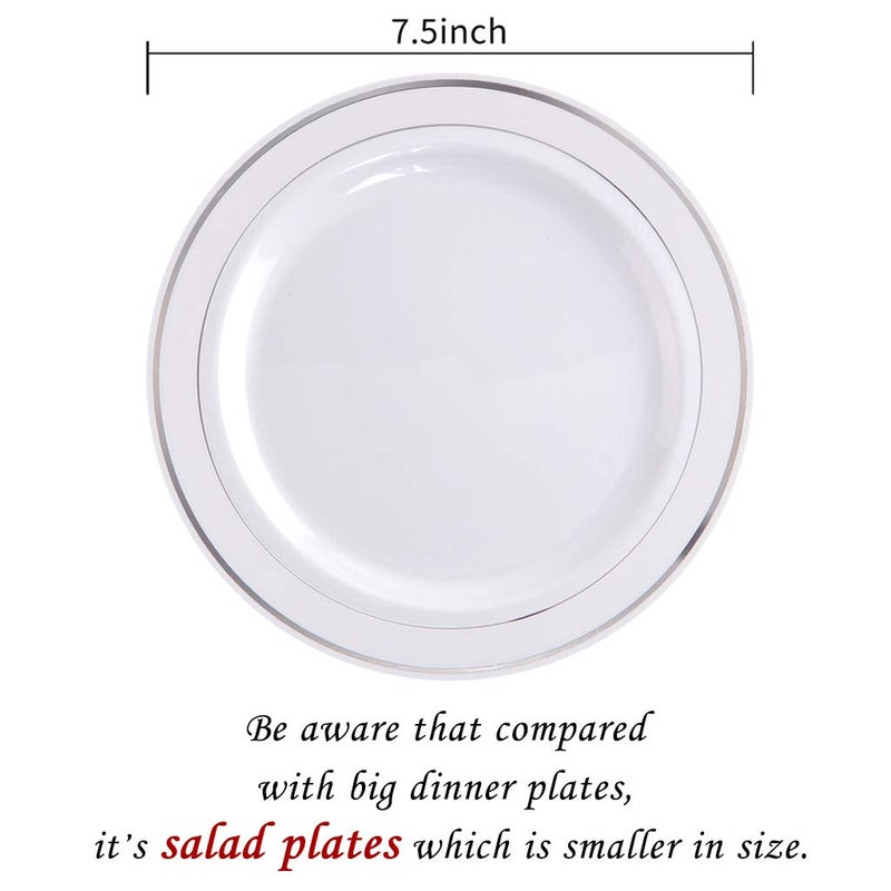 bUCLA 100Pieces Silver Rim Plastic Plates - 7.5inch Silver Salad/Dessert Plates Disposable - Ideal for Weddings Parties&Christmas - Image 3