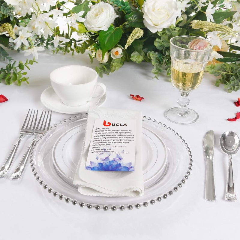 bUCLA 100Pieces Silver Rim Plastic Plates - 7.5inch Silver Salad/Dessert Plates Disposable - Ideal for Weddings Parties&Christmas - Image 4