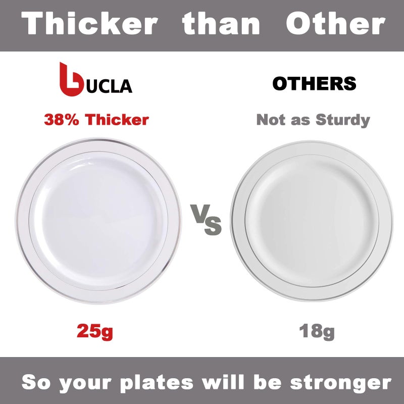 bUCLA 100Pieces Silver Rim Plastic Plates - 7.5inch Silver Salad/Dessert Plates Disposable - Ideal for Weddings Parties&Christmas - Image 5