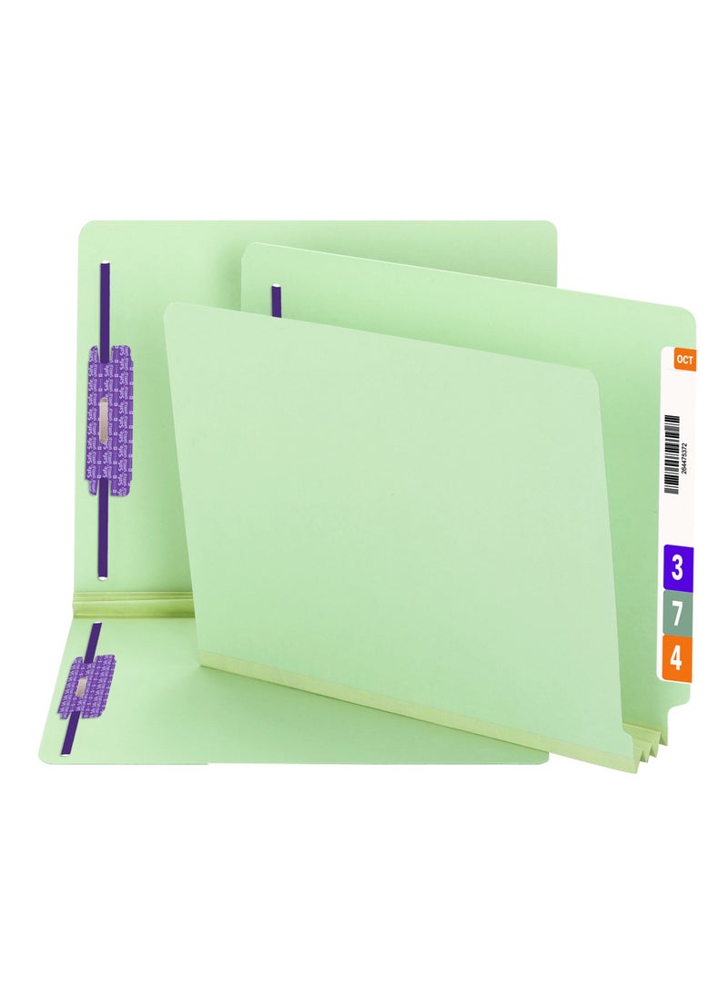 Smead Smead End Tab Pressboard Fastener File Folder with SafeSHIELD Fasteners, 2 Fasteners, 3" Expansion, Letter Size, Gray/Green, 25 per Box (34725)  - Image 1