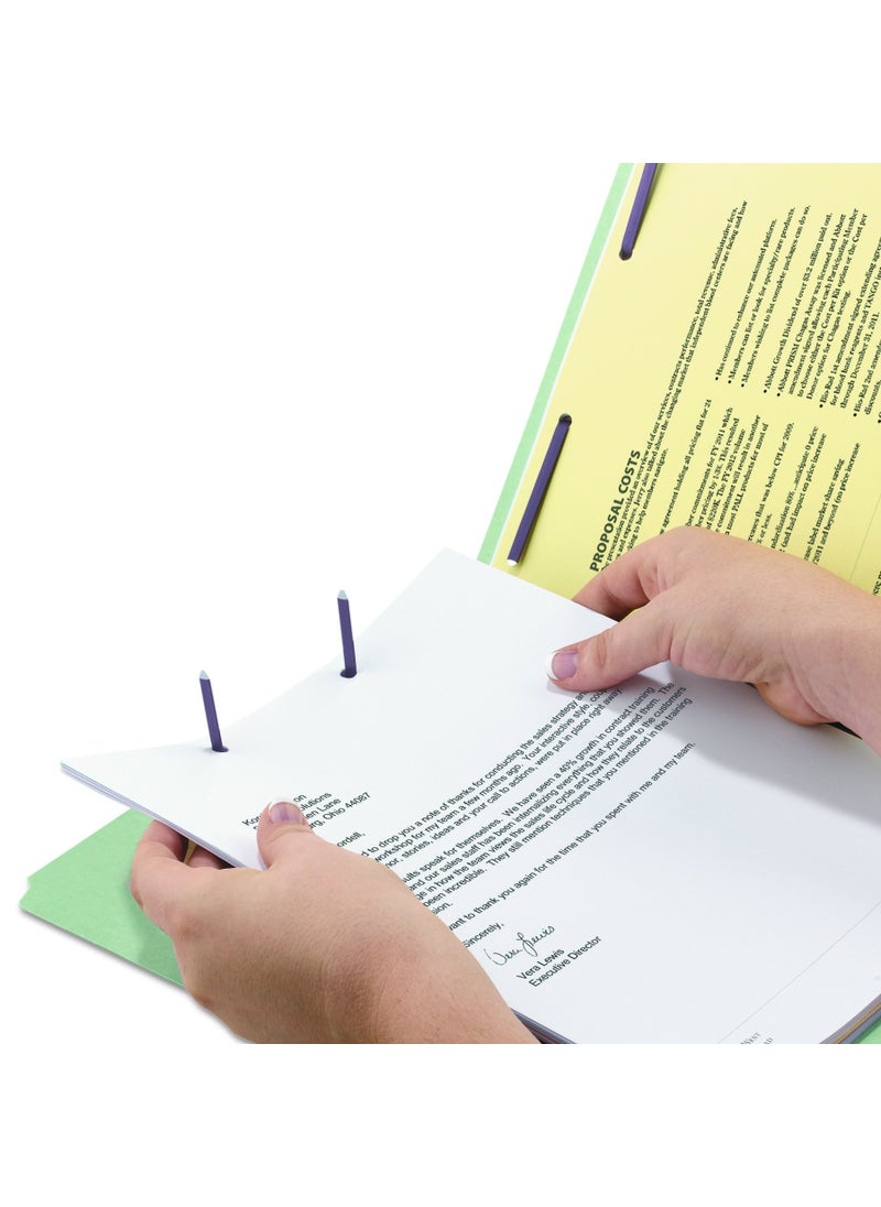 Smead Smead End Tab Pressboard Fastener File Folder with SafeSHIELD Fasteners, 2 Fasteners, 3" Expansion, Letter Size, Gray/Green, 25 per Box (34725)  - Image 2