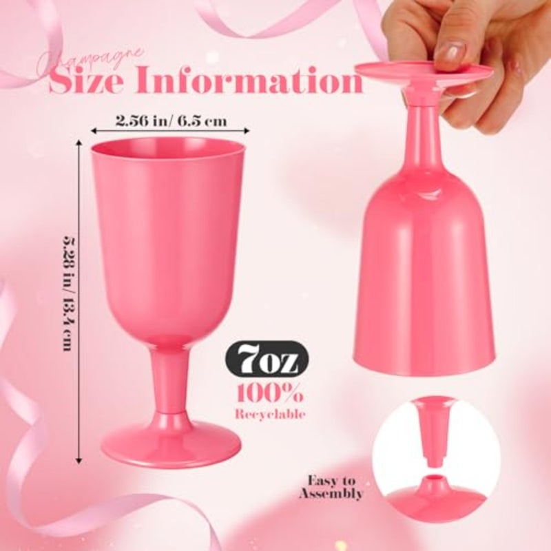 96 Pcs Plastic Goblets with Stem 7 oz Plastic Wine Glasses for Party Disposable Wine Cup Champagne Flutes Drinking Glass for Wedding Toasting Birthday Party Supply - Image 2