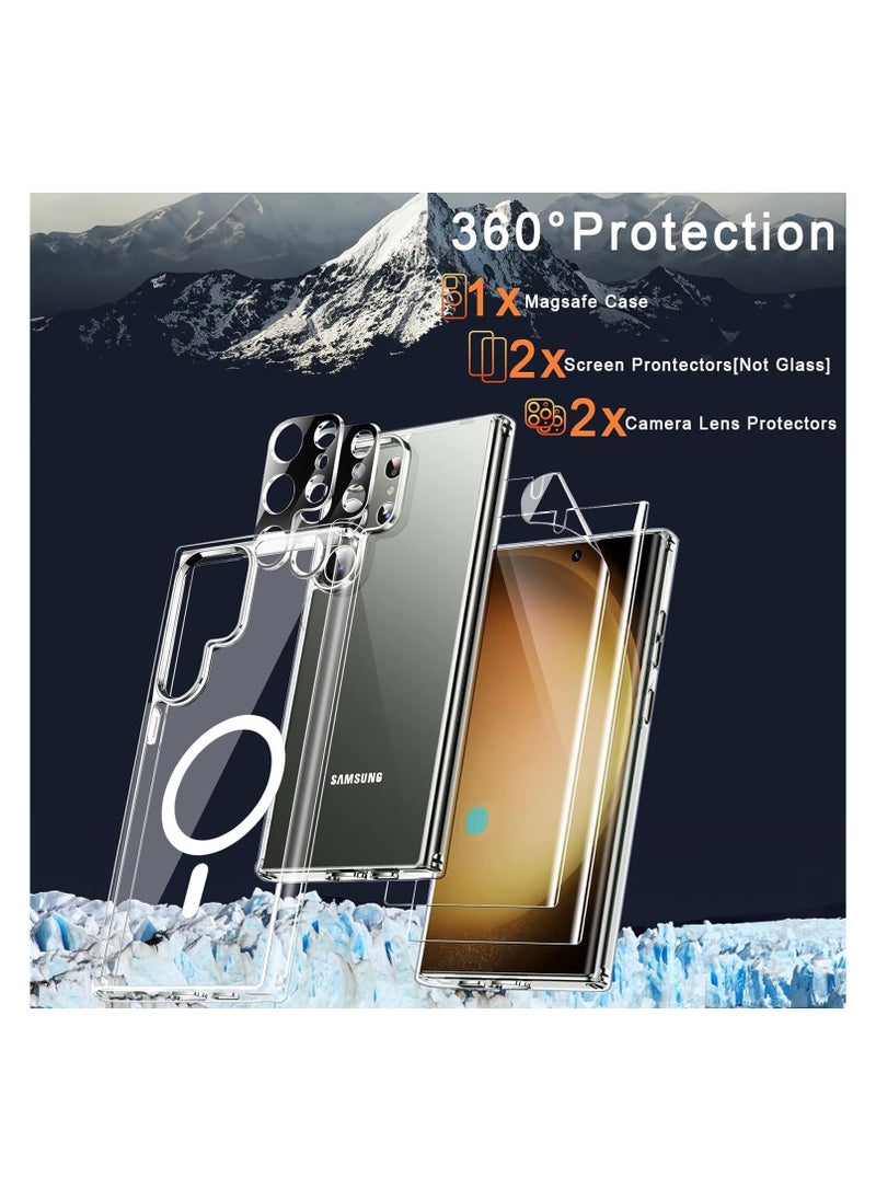 Aookay - 5 in 1, Magnetic Clear Case for Samsung Galaxy S24 Ultra, with 2 Camera Lens Protector+2 Soft Screen Protector, Anti-Yellowing，Military Grade Shockproof， Thin S24 Ultra Case (Clear, S24 Ultra) - Image 1