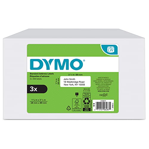 DYMO Authentic LW Mailing Address Labels for LabelWriter Label Printers, (1-1/8" x 3-1/2"), 3 Rolls of 350 (1050 Total) - Image 1