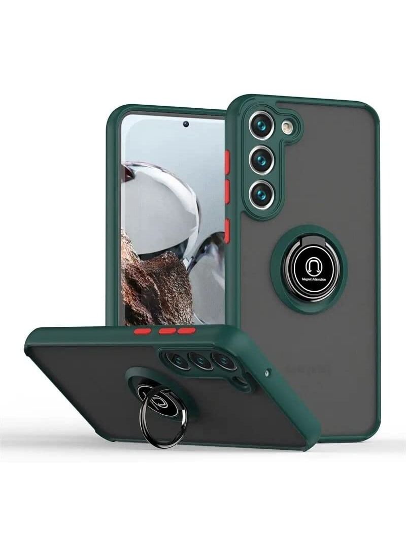 Samsung Galaxy S23 Plus Rotational Metal Ring Kickstand Cover Shockproof Matte Finish Back Case with Magnetic Car Mount for Samsung Galaxy S23+ Green - Image 1