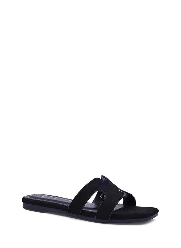 أيقون صندل نسائي مسطح سهل الارتداء من جلد السويد